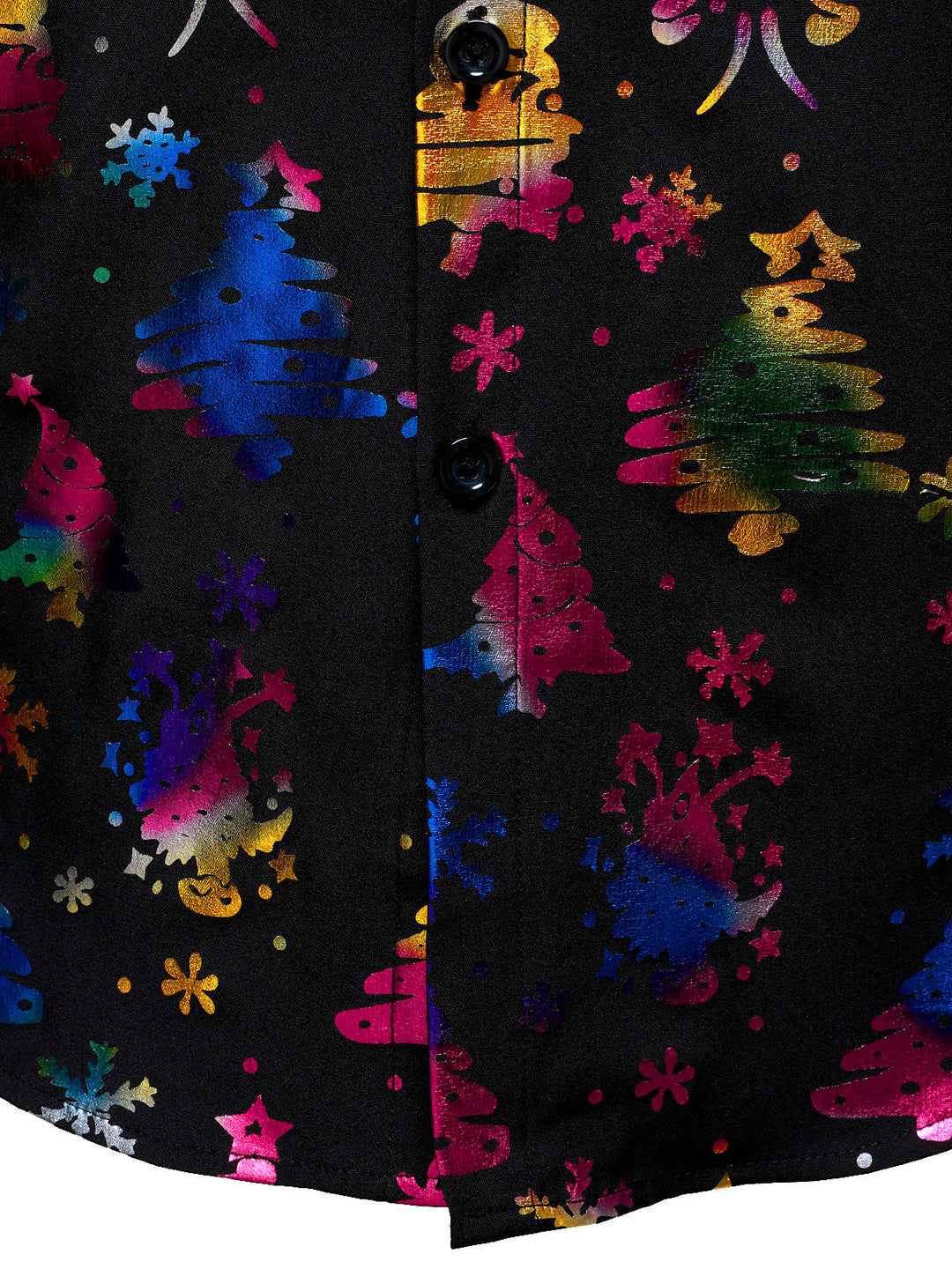 Herre Guld Jul Print Regular Fit Svart Långärmad Skjorta