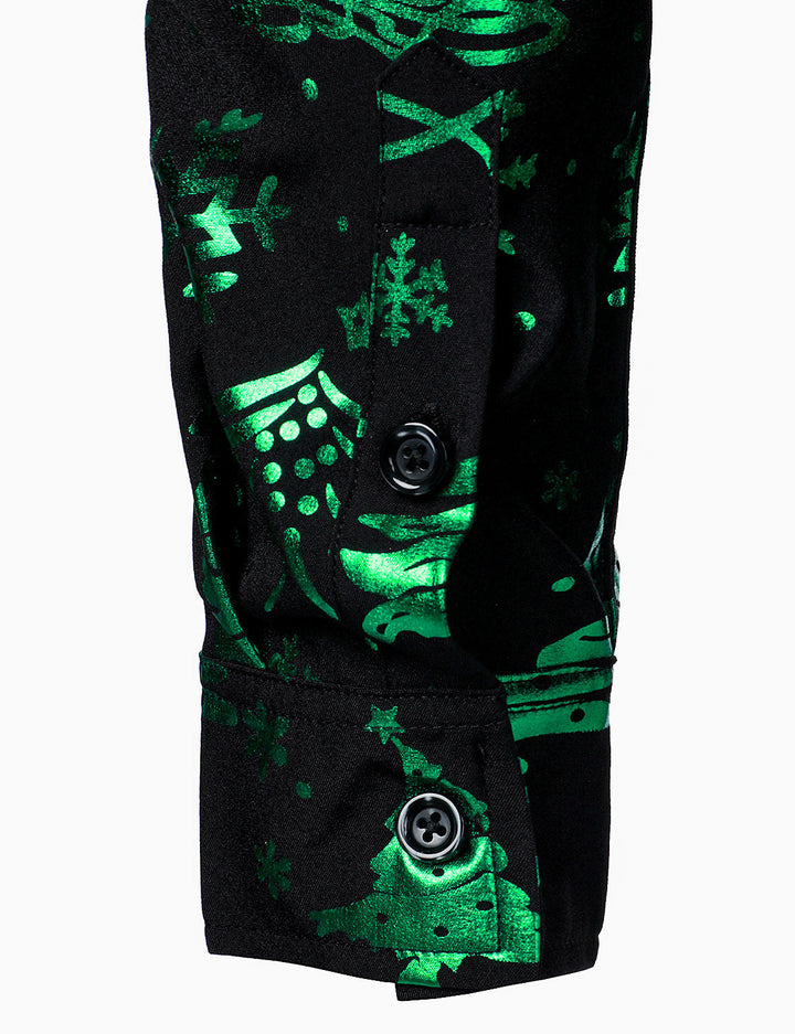 Herre Jul Print Regular Fit Grön Långärmad Skjorta