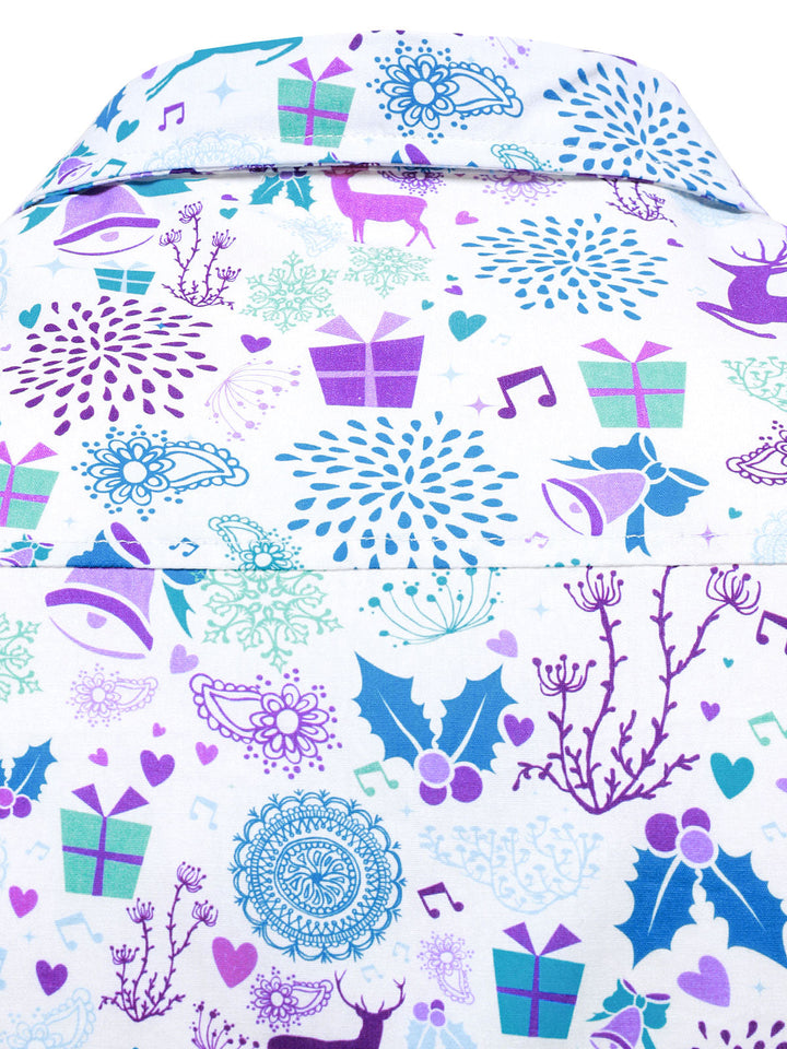 Herre Jule Rensdyr Festlig Print Xmas Ferie Hvid Langærmet Skjorte