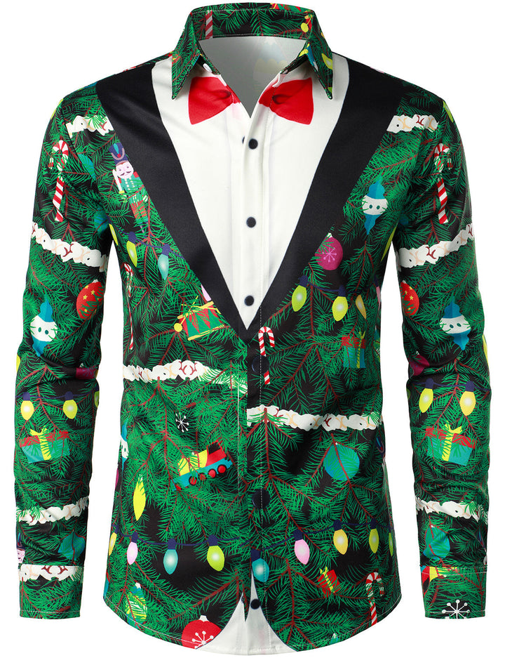 Herre Juletræ Camo Print Regular Fit Rolig Outfit Tematiserad Topp Långärmad Skjorta