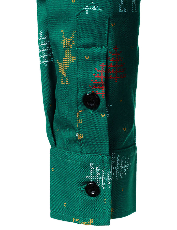 Herre Juletræ Elg Print Andningsbar Grön Långärmad Skjorta