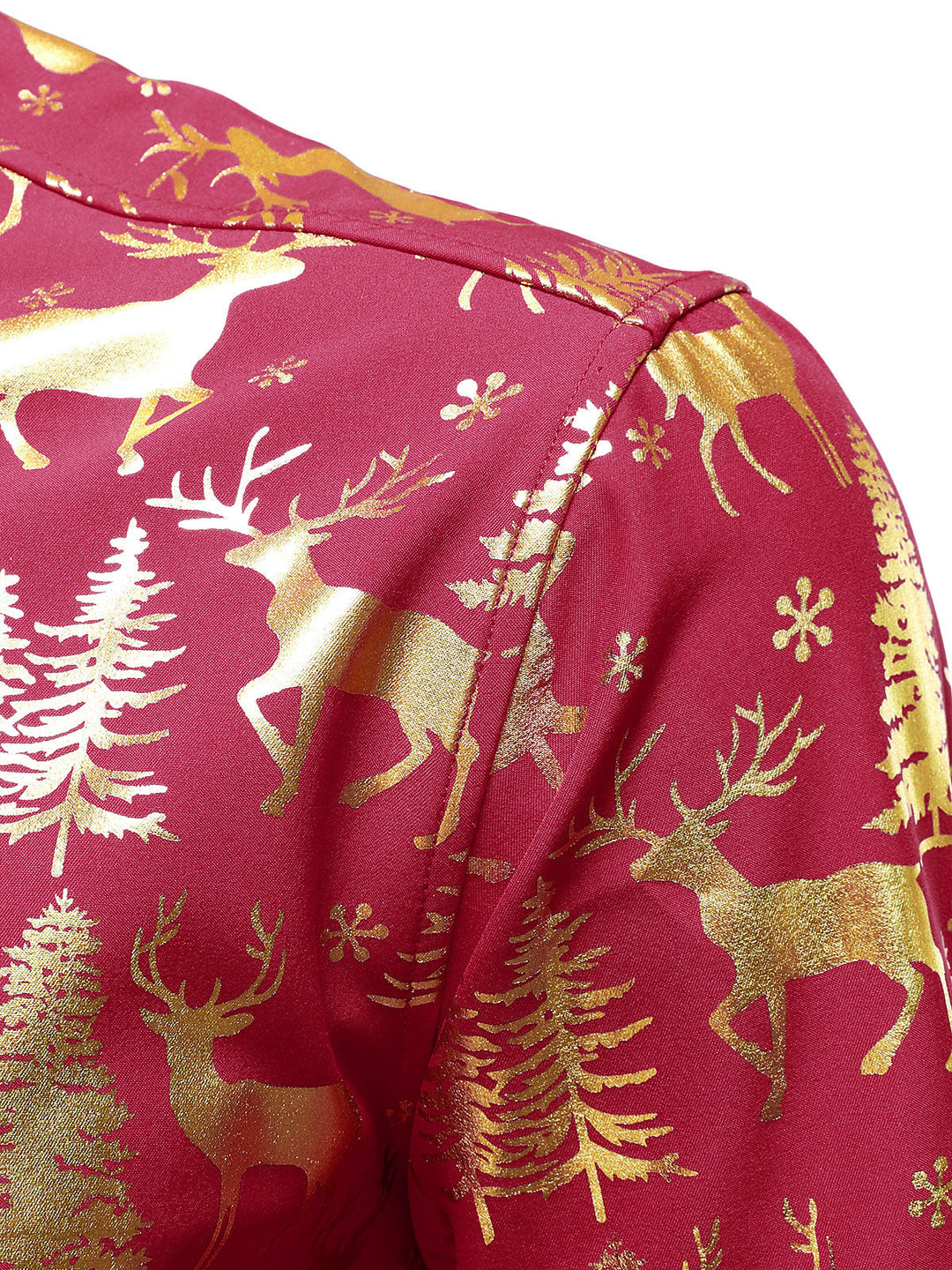 Mäns Gyldene Jul Ren Festlig Tryck Röd Långärmad Skjorta