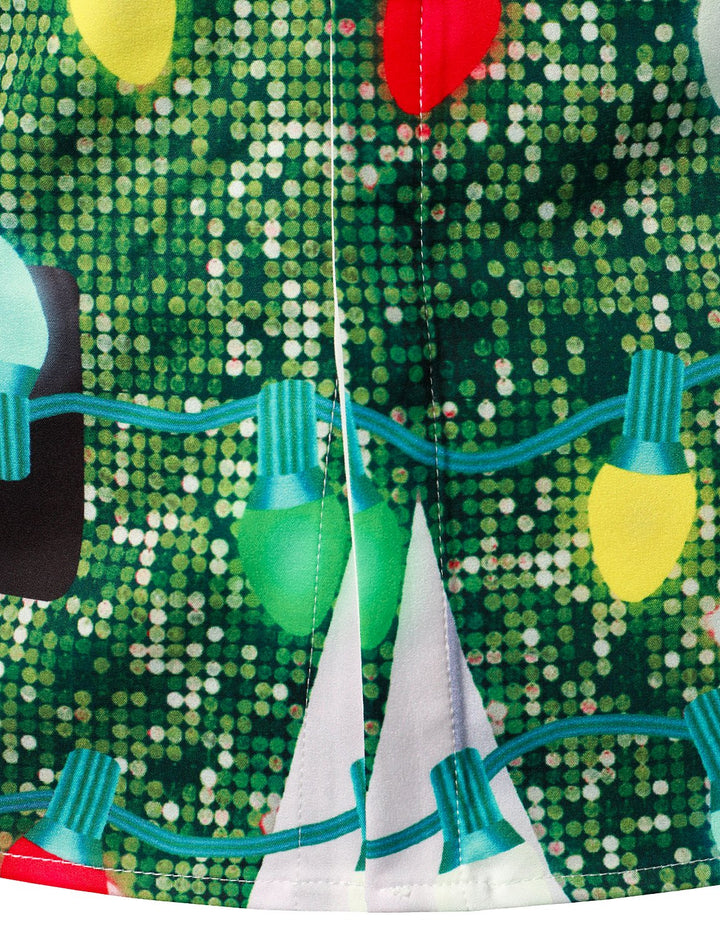 Mäns Julgran Roligt Outfit Jultema Topp Semester Grön Knapp Långärmad Skjorta