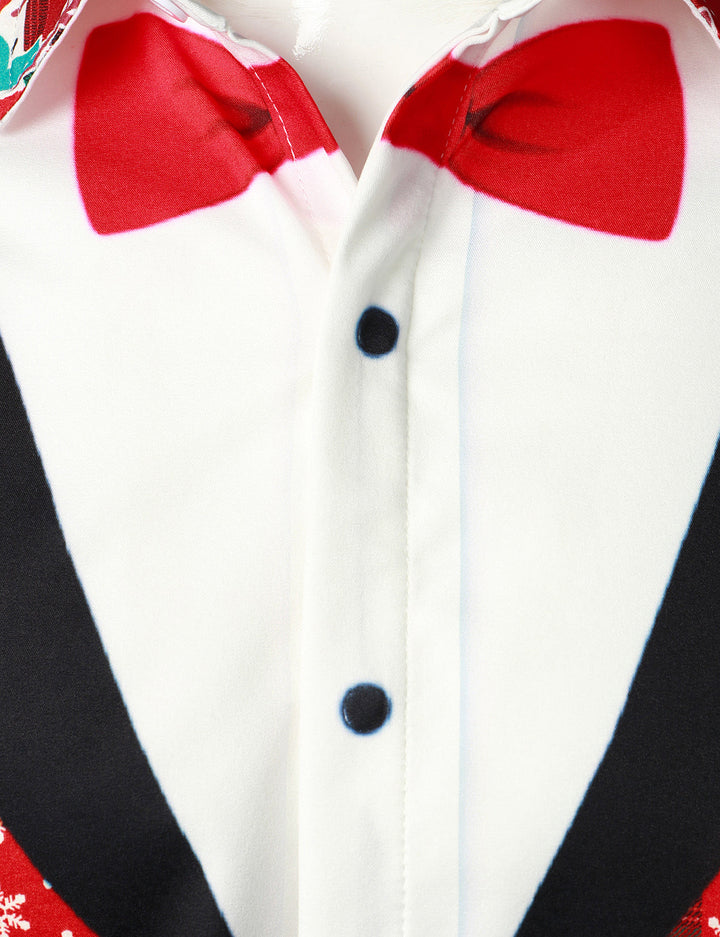 Mäns Vintage Röd Tartan Rolig Semester Grin Jul Långärmad Skjorta