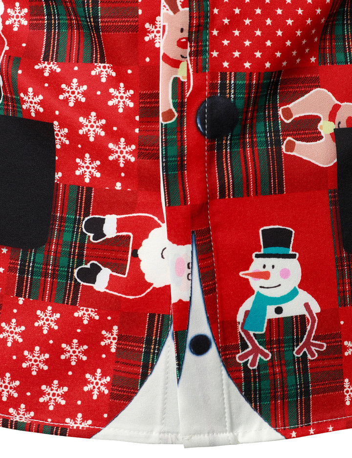 Mäns Vintage Röd Tartan Rolig Semester Grin Jul Långärmad Skjorta