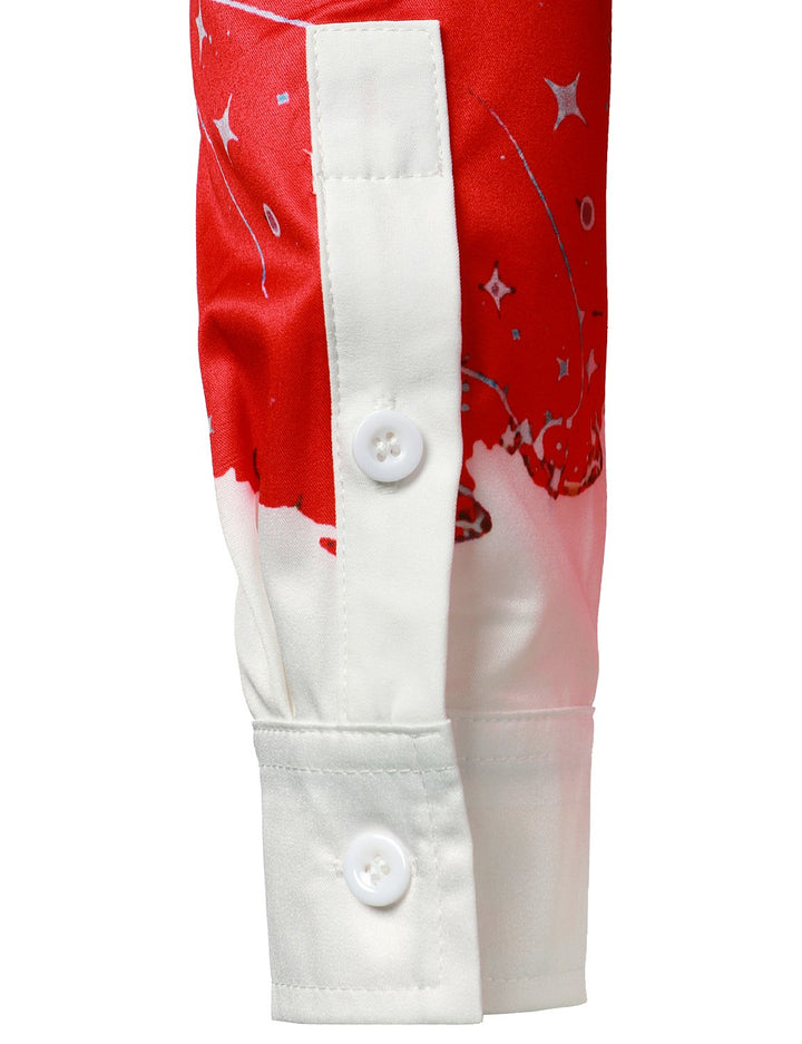 Mäns julinspirerad röd rolig outfit semester knapp-ned långärmad skjorta