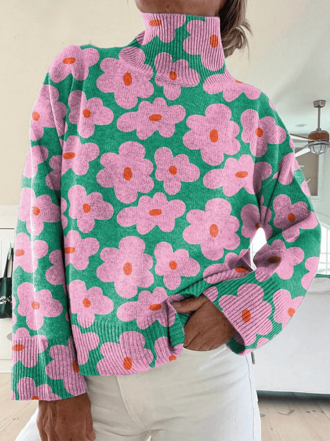 Lara | Mjuk bomullsblandad tröja med hög krage och bekväm passform - Dona Stockholm