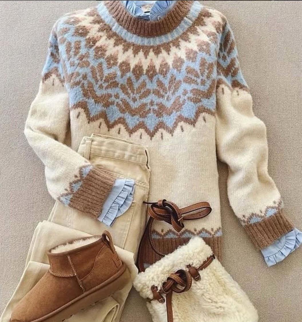 Trendig Blå Rundhalsad Tröja - Dona Stockholm